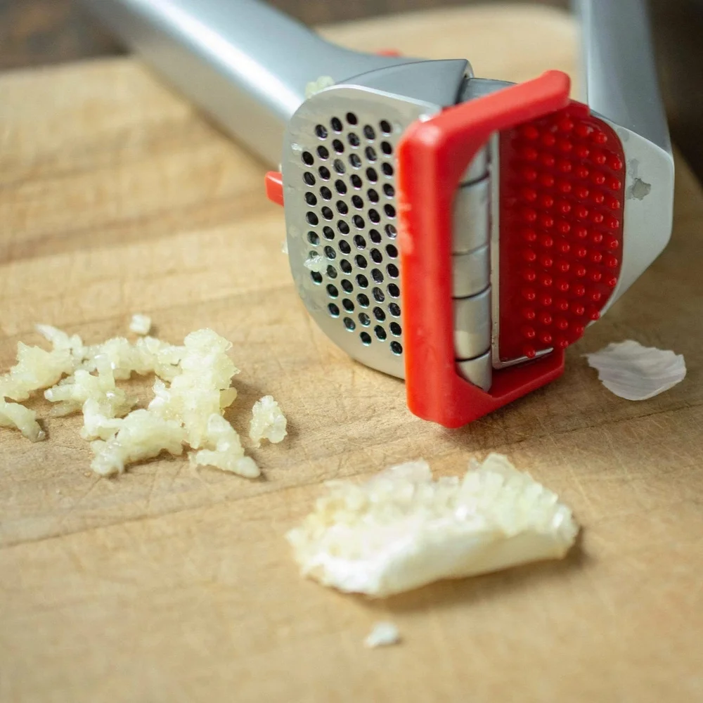 Dreamfarm Silver Garlic Press with Red Accents